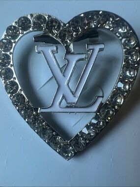 Louis Vuitton Silver Crystal Heart Charm Pin